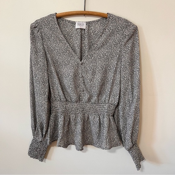 Sienna Sky Peplum Top Size Small Womens Black Cream Animal Print - Picture 2 of 14